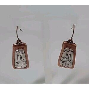 Premier Design Abstract Geometric Copper & Silver Tone VTG Dangle Drop Earrings
